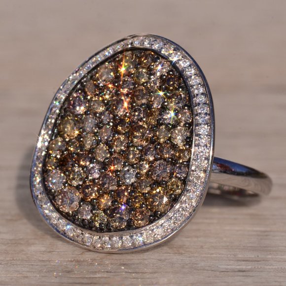 Zeghani Signed Colored Diamond and White Diamond Cocktail Ring - Picture 3 of 10